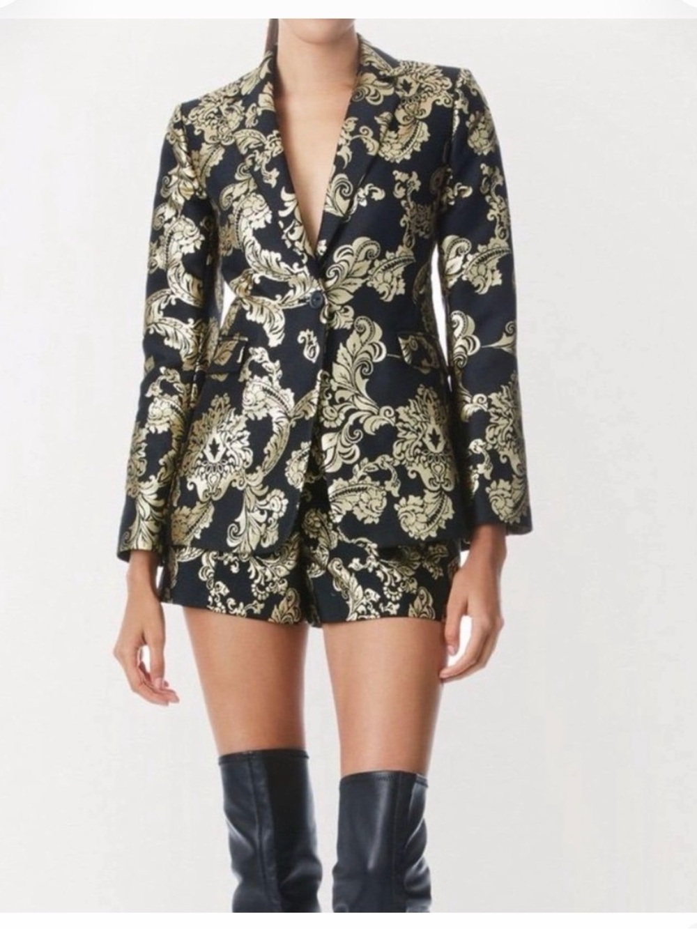Alice + Olivia Macey Brocade Blazer & Shorts Set - black and gold